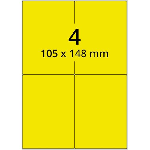 Neon-Laser Etiketten, neongelb, matt, Papier, 105x148mm, 100Bogen/VE, 4/Bogen von König Werbeanlagen