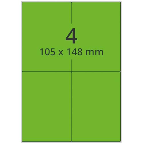 Neon-Laser Etiketten, neongrün, matt, Papier, 105x148mm, 100Bogen/VE, 4/Bogen von König Werbeanlagen