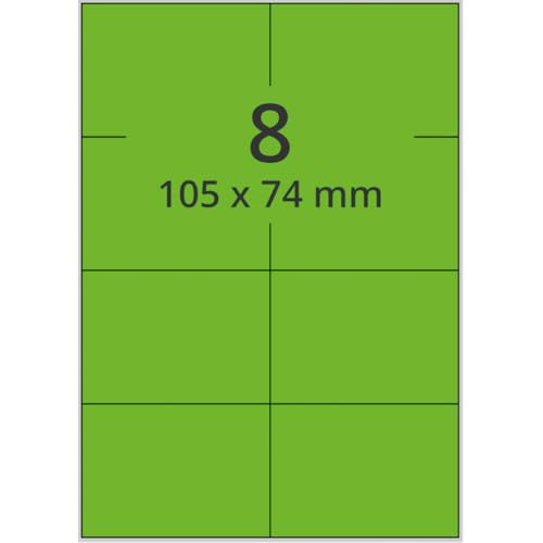 Neon-Laser Etiketten, neongrün, matt, Papier, 105x74mm, 100Bogen/VE, 8/Bogen von König Werbeanlagen