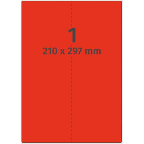 Neon-Laser Etiketten, neonrot, matt, Papier, 210x297mm, 100Bogen/VE, 1/Bogen von König Werbeanlagen