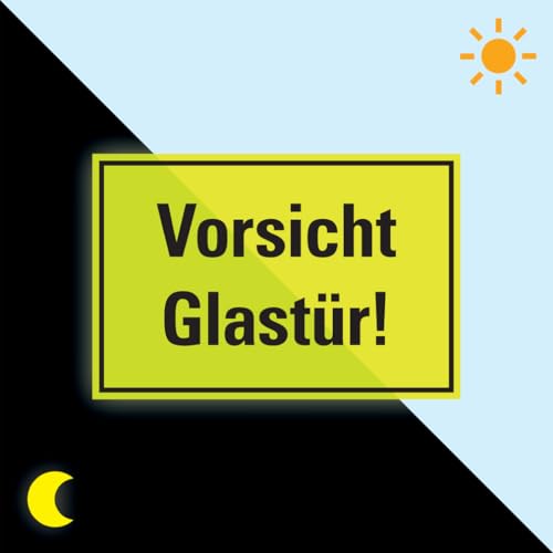 PERMALIGHT power langnachleuchtend Türhinweisschild Vorsicht Glastür!, Folie, fluoreszierend, 300x200mm von König Werbeanlagen