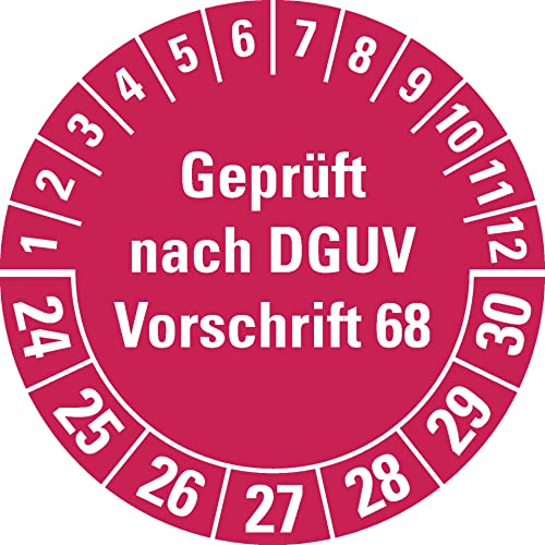 Prüfplakette Geprüft nach DGUV Vorschrift 68, 24-30, rot, Folie, Oberflächensch., Ø 40mm, 10/BOG, DGUV von König Werbeanlagen