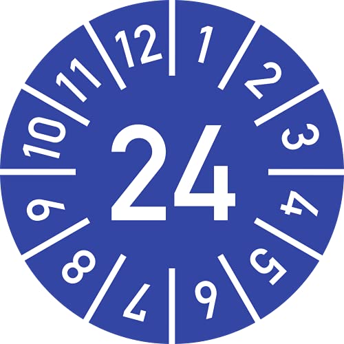 Prüfplakette Jahr 24 mit Monaten, blau, Folie-Spezialkleber, Ø 10 mm, 10 Stück/Bogen von König Werbeanlagen