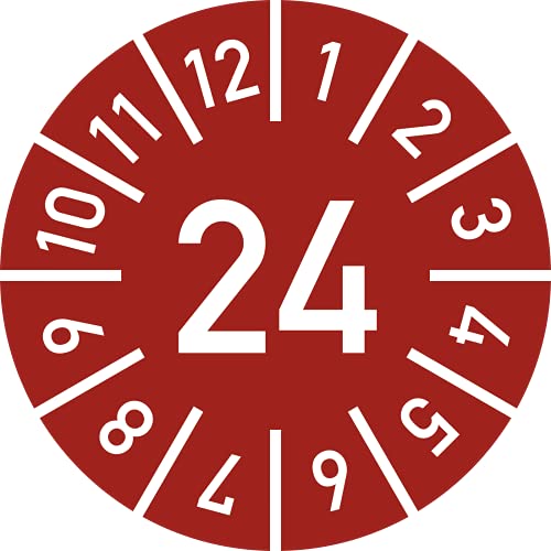 Prüfplakette Jahr 24 mit Monaten, rot, Folie-Spezialkleber, Ø 10 mm, 10 Stück/Bogen von König Werbeanlagen