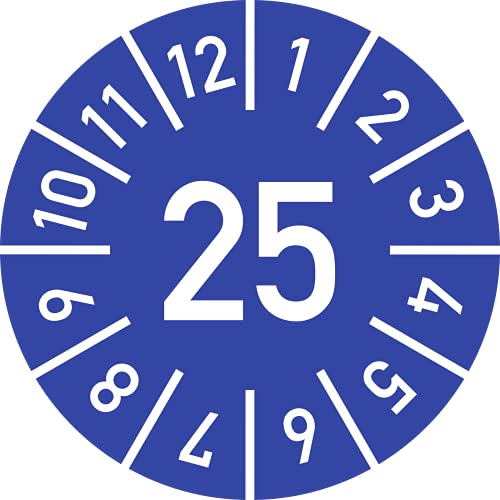Prüfplakette Jahr 25 mit Monaten, blau, Folie-Spezialkleber, Ø 15 mm, 10 Stück/Bogen von König Werbeanlagen