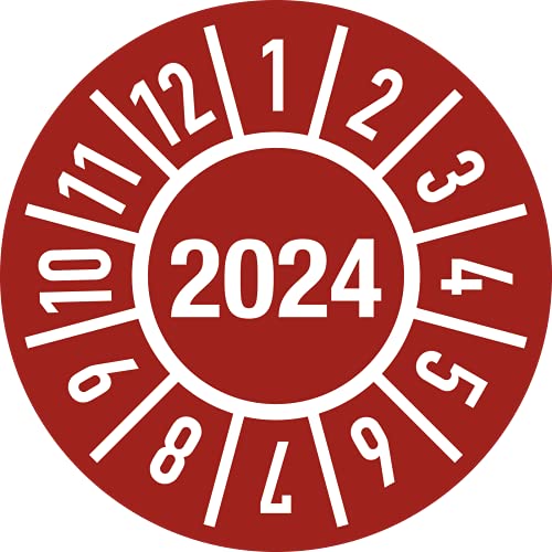 Prüfplakette Jahr Jahreszahl: 2024 mit Monaten, Folie-Spezialkleber, Ø 15 mm, 10 Stück/Bogen von König Werbeanlagen