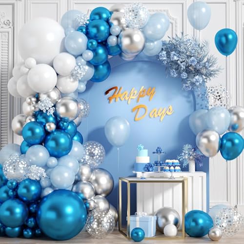 Blau Weiß Luftballons Girlande, 117 Stück Chrom Blau Silber Ballons mit Konfetti Ballon Girlande für Abschlussfeier, Babyparty, Hochzeit, Brautparty von Kogarm