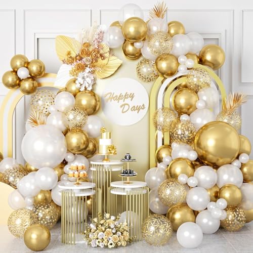 Luftballons Girlande Weiß Gold, 122 Stück Metallic Gold Balloons mit Konfetti Balloon für Geburtstag Babyparty Hochzeit Silvester Taufe Party Dekoration Luftballons Girlande Weiß Gold, 122 Stück Metallic Gold Balloons mit Konfetti Balloon für Geburtstag Babyparty Hochzeit Silvester Taufe Party Dekoration von Kogarm