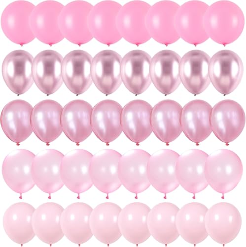 Luftballons Rosa, 60 Stück 12 Zoll Metallic Rosa Hellrosa Macaron Rosa Helium Ballons für Mädchen Babyparty Geburtstagdeko Hochzeit Party Dekoration von Kogarm