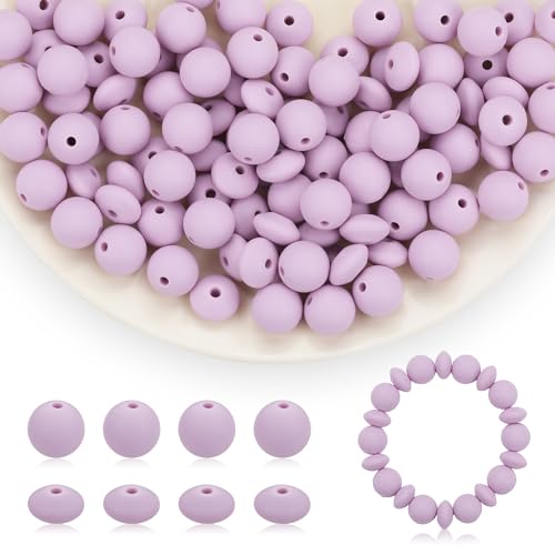 Kogcmeetl Silikonperlen, 12 mm, Silikonperlen für Schlüsselanhänger, Silikonperlen, lose Perlen für Stifte, Halsketten, Armbänder, Basteln, 100 Stück (lila) von Kogcmeetl