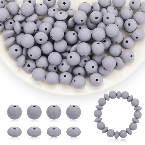 Kogcmeetl Silikonperlen, 12 mm, Silikonperlen für Schlüsselanhänger, Silikonperlen, lose Perlen für Stifte, Halsketten, Armbänder, Basteln, Grau, 100 Stück Kogcmeetl Silikonperlen, 12 mm, Silikonperlen für Schlüsselanhänger, Silikonperlen, lose Perlen für Stifte, Halsketten, Armbänder, Basteln, Grau, 100 Stück von Kogcmeetl