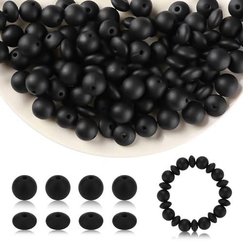 Kogcmeetl Silikonperlen für Bastelarbeiten, rund, lose, 12 mm, Schwarz, 100 Stück Kogcmeetl Silikonperlen für Bastelarbeiten, rund, lose, 12 mm, Schwarz, 100 Stück von Kogcmeetl