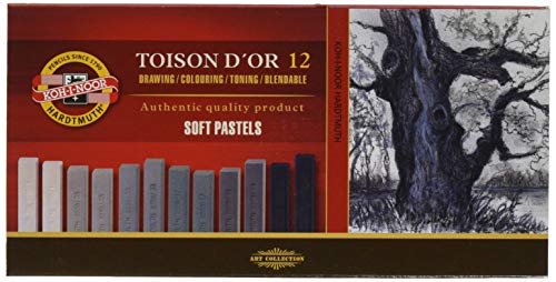 KOH-I-NOOR TOISON D'OR 8592 Weiche Künstler-Pastellkreiden in Grautönen(12 Stück) von KOH-I-NOOR