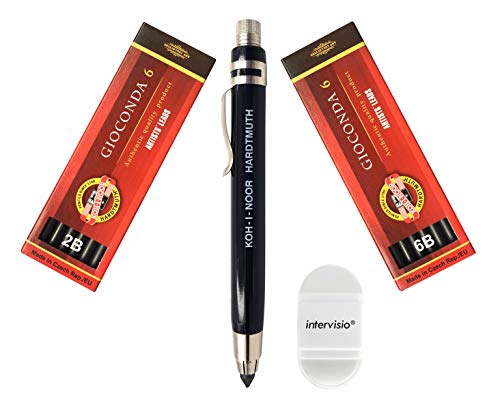 Koh-I-Noor 5359 Mechanischer Fallminenstift 5,6 mm - Metallminenhalter mit Graphitminen Set 4865 2B und 6B und intervisio Bleistiftspitzer mit Radiergummi - für Schule Schriftsteller Künstler Koh-I-Noor 5359 Mechanischer Fallminenstift 5,6 mm - Metallminenhalter mit Graphitminen Set 4865 2B und 6B und intervisio Bleistiftspitzer mit Radiergummi - für Schule Schriftsteller Künstler von intervisio