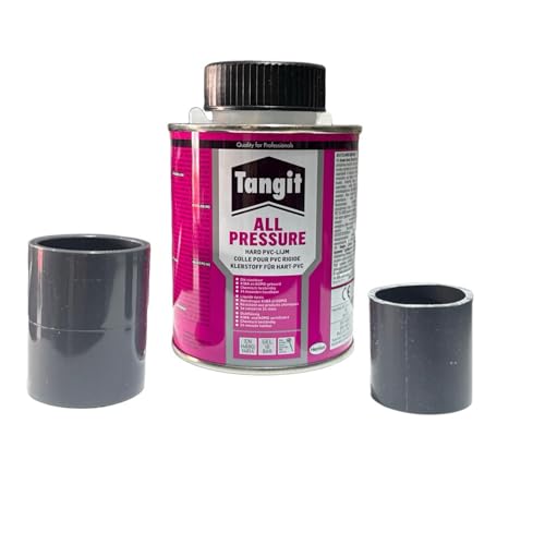 Tangit PVC Set All Pressure Kleber 250 ml Pinsel- Spezialkleber für Verbindung und Montage von Hart PVC Rohren/Poolbau-Teichbau-Dachrinnemontagen mit Teilen zur Probeklebung von Koi- und Bonsaipark Herdecke
