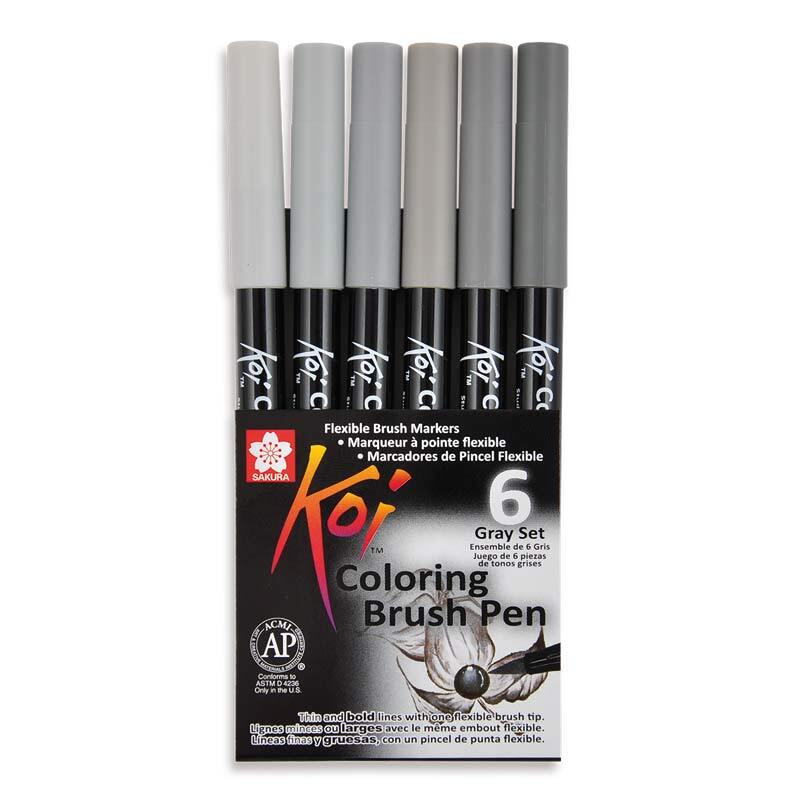 Coloring Brush Pen grautöne 6teilig von Koi