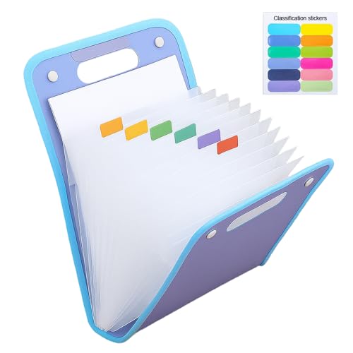 Fächermappe mit 13 Fächer, Zeugnismappe für 300 A4-Blätter,Ordnungsmappe Dokumententasche Mappe Organizer für Büro Hause Schule Dokumente Wasserfest und ausfallsicher (Blau) von KoimiaoBo
