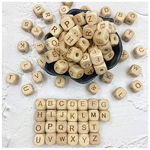 Kojoon Hölzerne Alphabet 26 Buchstaben Perlen 12mm 104pc Holz Lose Perlen für Schmuck KeyChain Making DIY Halskette Armbänder von Kojoon