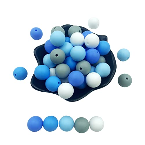 Kojoon Silikon lose runde Perlen 15mm 50pc blaue Serie Schmuck machen Perlen, DIY Halskette, Armbänder Kojoon Silikon lose runde Perlen 15mm 50pc blaue Serie Schmuck machen Perlen, DIY Halskette, Armbänder von Kojoon