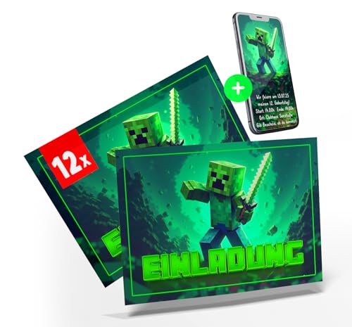 Koko Lora 12x Einladungskarten Gaming Kindergeburtstag • Gamer Party EInladungen für Kinder von Koko Lora