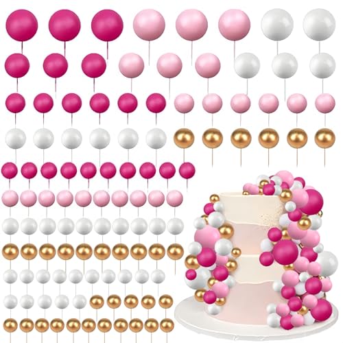 108 Stück Tortendeko Kugeln Cake Topper, DIY Mini Ballon Cupcake Einsatz, Kuchen Dekoration Kugel Schaum Ballon für Hochzeit Babyparty Geburtstag Torte Dekorieren Rosa, Pink, Weiß, Gold 108 Stück Tortendeko Kugeln Cake Topper, DIY Mini Ballon Cupcake Einsatz, Kuchen Dekoration Kugel Schaum Ballon für Hochzeit Babyparty Geburtstag Torte Dekorieren Rosa, Pink, Weiß, Gold von Kokoie