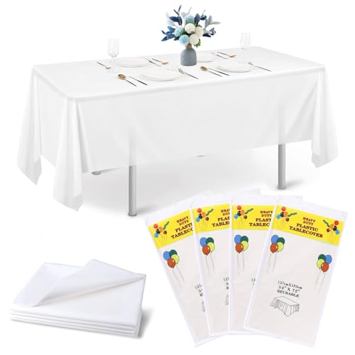 4 Stück Einweg Tischdecke, 137 x 274cm Rechteckig Tischtuch Geeignet, Tischdecke aus Kunststoff für Hochzeit, Party, Kindergeburtstag, Weihnachten (Weiß) von Kokoie