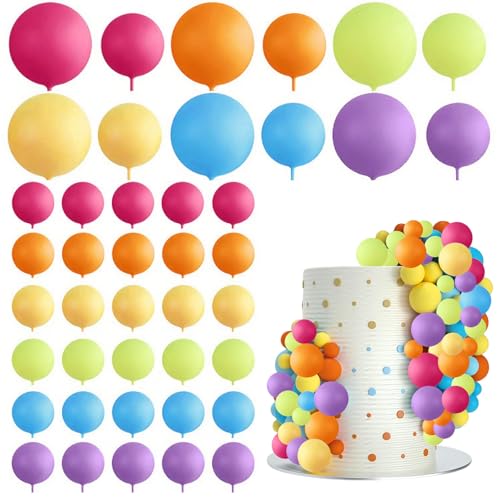 Bunte Miniatur-Luftballon-Kuchenaufsätze, 48 Stück Mini-Regenbogen-Kugeln, Kuchendekoration, Ballon-Kuchenballon für den täglichen Gebrauch, zum Dekorieren von Geburtstagskuchen, Cupcakes von Kokoie
