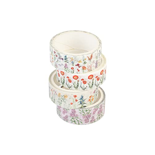 Kokonote Botanical Wild Flowers 4 Rollen Washi Tape Set - Scrapbook Klebeband Bunt - Washi Tape Set - Dekoratives Abdeckband - Scrapbook Zubehör Geschenkpapier von Kokonote