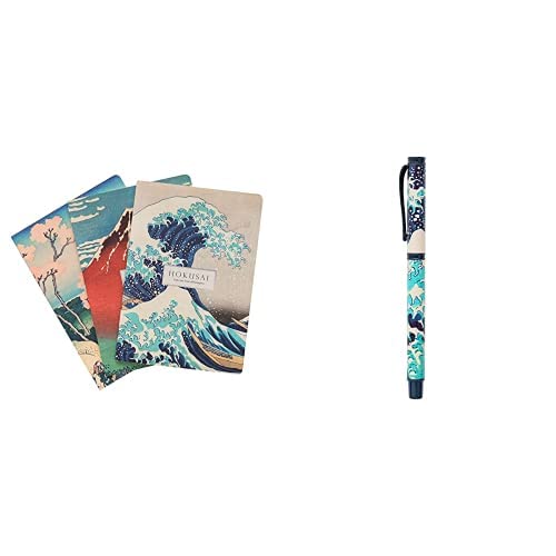 Kokonote Hokusai Die große Welle vor Kanagawa 3er Pack Notizbücher A5-1 Notizbuch Liniert 1 Notizbuch Dotted 1 Notizbuch Blanko + Kugelschreiber Schwarz mit Geschenkbox von Kokonote