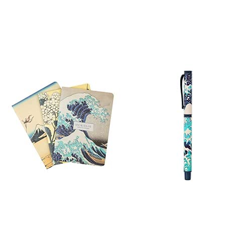 Kokonote Hokusai Die große Welle vor Kanagawa 3er Pack Notizbücher A6-1 Notizbuch Liniert 1 Notizbuch Dotted 1 Notizbuch Blanko + Kugelschreiber Schwarz mit Geschenkbox von Kokonote