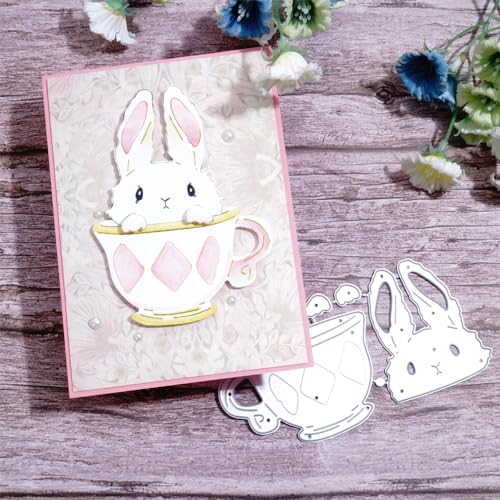 Kokorosa Scrapbooking-Stanzformen, Oster-Stanzformen, Metall-Stanzformen zum Basteln, Stanzformen für Kartenherstellung, geeignet für Party, Hochzeit, Urlaub (Teetasse, Kaninchen, 12 x 6 cm) von Kokorosa