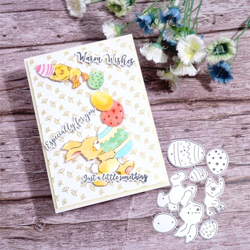 Kokorosa Scrapbooking-Stanzformen, Oster-Stanzformen, Metall-Stanzformen zum Basteln, Stanzformen für Kartenherstellung, geeignet für Party, Hochzeit, Urlaub (farbiges Ei und Kaninchen, 9,7 x 6,4 cm) von Kokorosa