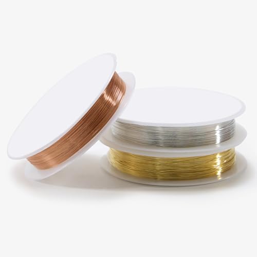 3 Rollen Schmuckdraht Basteldraht Dünn 0,3MM x 45M, Draht zum Basteln Schmuckherstellung Kupferdraht, Basteldrähte Gold/Silber/Roségold von Kolamom
