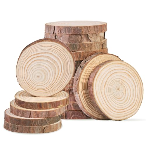 Kolamom 18 Stücke Holzscheiben 7-10cm Holz Log Scheiben, Unvollendete Baumscheiben Ohne Loch für DIY, Basteln, Handwerk, Hochzeit Mittelstücke, Weihnachten Dekoration, Holzfarbe von Kolamom
