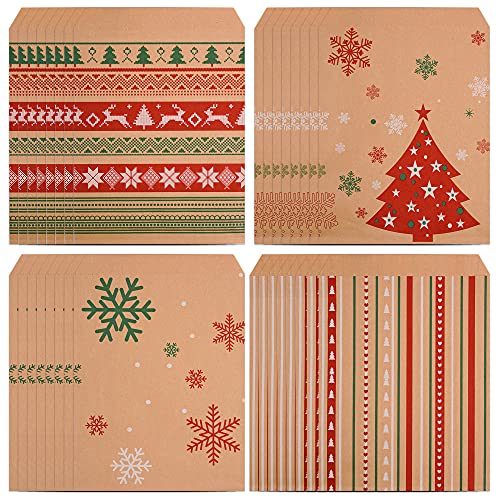 Kolewo4ever 100 Stück Weihnachts-Kraft-Leckerli-Tüten, Weihnachtsgeschenktüten, Geschenktüten, Buffet-Papiertüten für Weihnachten, Party, Gastgeschenk, 4 Stile von Kolewo4ever