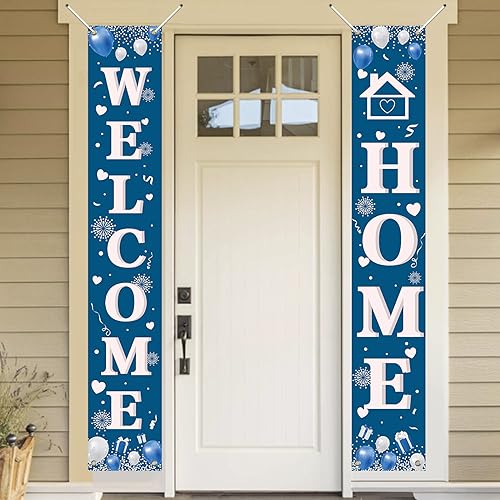 Koliphy Welcome Home Deko, Willkommen Zuhause Tür Banner für Heimkehr, Familie Rückkehr Familienfeiern Party Dekoration, Blau Welcome Home Banner, 70.8 x 11.8Zoll von Koliphy