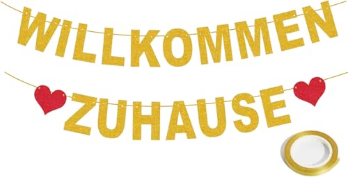 Koliphy Willkommen Zuhause Girlande, Golden Willkommen Zuhause Deko Banner Familie Partei Welcome Home Banner für Familie Rückkehr Familienfeiern von Koliphy