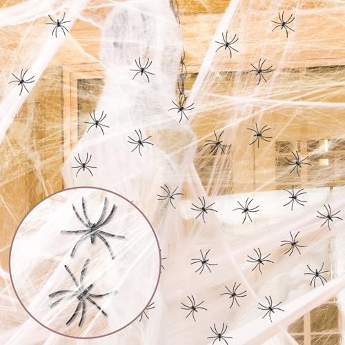 Koliphy 100g Halloween Spinnennetz Deko, Dehnbares Spinnennetz mit 20 Spinnen, Halloween Deko für Drinnen und Draußen, Reicht zum Abdecken von 20㎡, für Spukhaus-Deko, Gruselszene, Partyzubehör Koliphy 100g Halloween Spinnennetz Deko, Dehnbares Spinnennetz mit 20 Spinnen, Halloween Deko für Drinnen und Draußen, Reicht zum Abdecken von 20㎡, für Spukhaus-Deko, Gruselszene, Partyzubehör von Koliphy