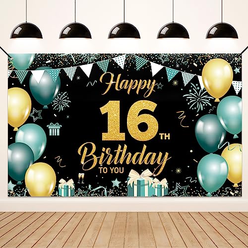 Koliphy 16. Geburtstag Deko, 16. Happy Birthday Banner für Jungen Mädchen, Grün Gold Stoff 16 Geburtstagsbanner Hintergrund Party Dekoration Drinnen und Draußen Koliphy 16. Geburtstag Deko, 16. Happy Birthday Banner für Jungen Mädchen, Grün Gold Stoff 16 Geburtstagsbanner Hintergrund Party Dekoration Drinnen und Draußen von Koliphy