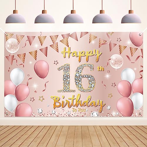 Koliphy 16. Geburtstag Deko, 16. Happy Birthday Banner für Jungen Mädchen, Rose Gold Stoff 16 Geburtstagsbanner Hintergrund Party Dekoration Drinnen und Draußen Koliphy 16. Geburtstag Deko, 16. Happy Birthday Banner für Jungen Mädchen, Rose Gold Stoff 16 Geburtstagsbanner Hintergrund Party Dekoration Drinnen und Draußen von Koliphy