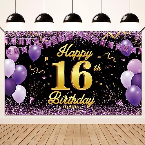 Koliphy 16. Geburtstag Deko, 16. Happy Birthday Banner für Jungen Mädchen, Schwarz Lila Stoff 16 Geburtstagsbanner Hintergrund Party Dekoration Drinnen und Draußen Koliphy 16. Geburtstag Deko, 16. Happy Birthday Banner für Jungen Mädchen, Schwarz Lila Stoff 16 Geburtstagsbanner Hintergrund Party Dekoration Drinnen und Draußen von Koliphy