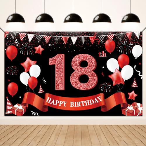 Koliphy 18. Geburtstagsdeko, 18. Happy Birthday Banner für Jungen Mädchen, Schwarz Rot Stoff 18 Geburtstagsbanner Hintergrund Party Dekoration Drinnen und Draußen Koliphy 18. Geburtstagsdeko, 18. Happy Birthday Banner für Jungen Mädchen, Schwarz Rot Stoff 18 Geburtstagsbanner Hintergrund Party Dekoration Drinnen und Draußen von Koliphy
