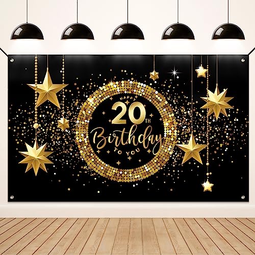 Koliphy 20. Geburtstag Deko, 20. Happy Birthday Banner für Männer Frauen, Schwarz Gold Stoff 20 Geburtstagsbanner Hintergrund Party Dekoration Drinnen und Draußen Koliphy 20. Geburtstag Deko, 20. Happy Birthday Banner für Männer Frauen, Schwarz Gold Stoff 20 Geburtstagsbanner Hintergrund Party Dekoration Drinnen und Draußen von Koliphy