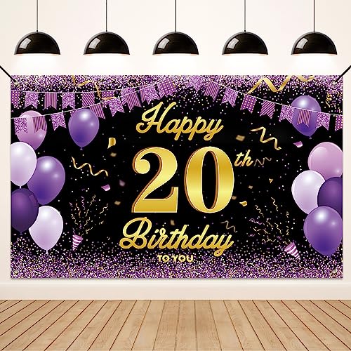 Koliphy 20. Geburtstag Deko, 20. Happy Birthday Banner für Männer Frauen, Schwarz Lila Stoff 20 Geburtstagsbanner Hintergrund Party Dekoration Drinnen und Draußen Koliphy 20. Geburtstag Deko, 20. Happy Birthday Banner für Männer Frauen, Schwarz Lila Stoff 20 Geburtstagsbanner Hintergrund Party Dekoration Drinnen und Draußen von Koliphy