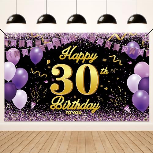 Koliphy 30. Geburtstag Deko, 30. Happy Birthday Banner für Mann Frau, Schwarz Lila Stoff 30 Geburtstagsbanner Hintergrund Party Dekoration Drinnen und Draußen Koliphy 30. Geburtstag Deko, 30. Happy Birthday Banner für Mann Frau, Schwarz Lila Stoff 30 Geburtstagsbanner Hintergrund Party Dekoration Drinnen und Draußen von Koliphy