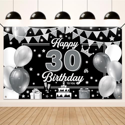 Koliphy 30. Geburtstag Deko, 30. Happy Birthday Banner für Mann Frau, Silber Schwarz Stoff 30 Geburtstagsbanner Hintergrund Party Dekoration Drinnen und Draußen Koliphy 30. Geburtstag Deko, 30. Happy Birthday Banner für Mann Frau, Silber Schwarz Stoff 30 Geburtstagsbanner Hintergrund Party Dekoration Drinnen und Draußen von Koliphy
