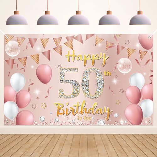 Koliphy 50. Geburtstag Deko, 50. Happy Birthday Banner für Mann Frau, Rose Gold Stoff 50 Geburtstagsbanner Hintergrund Party Dekoration Drinnen und Draußen Koliphy 50. Geburtstag Deko, 50. Happy Birthday Banner für Mann Frau, Rose Gold Stoff 50 Geburtstagsbanner Hintergrund Party Dekoration Drinnen und Draußen von Koliphy