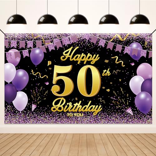 Koliphy 50. Geburtstag Deko, 50. Happy Birthday Banner für Mann Frau, Schwarz Lila Stoff 50 Geburtstagsbanner Hintergrund Party Dekoration Drinnen und Draußen Koliphy 50. Geburtstag Deko, 50. Happy Birthday Banner für Mann Frau, Schwarz Lila Stoff 50 Geburtstagsbanner Hintergrund Party Dekoration Drinnen und Draußen von Koliphy