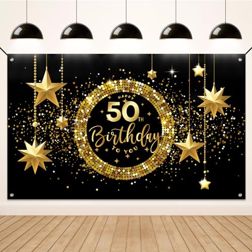 Koliphy 50. Geburtstagsbanner, 50. Happy Birthday Banner für Mann Frau, Schwarz Gold Stoff 50 Geburtstag Deko Hintergrund Party Dekoration Drinnen und Draußen Koliphy 50. Geburtstagsbanner, 50. Happy Birthday Banner für Mann Frau, Schwarz Gold Stoff 50 Geburtstag Deko Hintergrund Party Dekoration Drinnen und Draußen von Koliphy