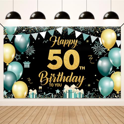 Koliphy 50. Geburtstagsdeko, 50. Happy Birthday Banner für Mann Frau, Grün Gold Stoff 50 Geburtstagsbanner Hintergrund Party Dekoration Drinnen und Draußen Koliphy 50. Geburtstagsdeko, 50. Happy Birthday Banner für Mann Frau, Grün Gold Stoff 50 Geburtstagsbanner Hintergrund Party Dekoration Drinnen und Draußen von Koliphy